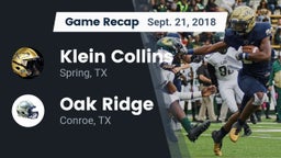 Recap: Klein Collins  vs. Oak Ridge  2018