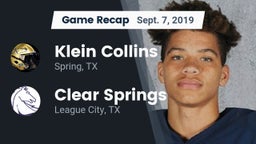 Recap: Klein Collins  vs. Clear Springs  2019