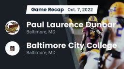 Recap: Paul Laurence Dunbar  vs. Baltimore City College  2022