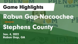Rabun Gap-Nacoochee  vs Stephens County  Game Highlights - Jan. 4, 2022