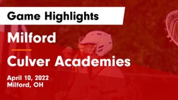 Milford  vs Culver Academies Game Highlights - April 10, 2022