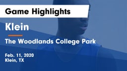 Klein  vs The Woodlands College Park  Game Highlights - Feb. 11, 2020