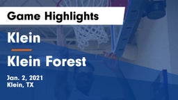Klein  vs Klein Forest  Game Highlights - Jan. 2, 2021