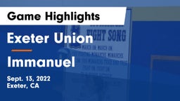 Exeter Union  vs Immanuel Game Highlights - Sept. 13, 2022