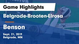 Belgrade-Brooten-Elrosa  vs Benson  Game Highlights - Sept. 21, 2019