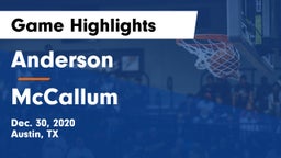 Anderson  vs McCallum  Game Highlights - Dec. 30, 2020