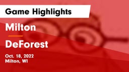 Milton  vs DeForest  Game Highlights - Oct. 18, 2022