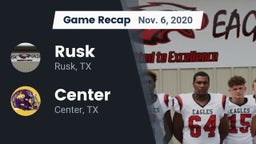 Recap: Rusk  vs. Center  2020