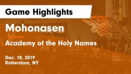 Mohonasen  vs Academy of the Holy Names  Game Highlights - Dec. 18, 2019
