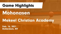 Mohonasen  vs Mekeel Christian Academy Game Highlights - Feb. 16, 2021