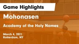 Mohonasen  vs Academy of the Holy Names  Game Highlights - March 4, 2021