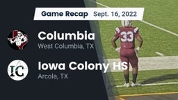 Recap: Columbia  vs. Iowa Colony HS 2022