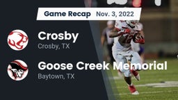 Recap: Crosby  vs. Goose Creek Memorial  2022