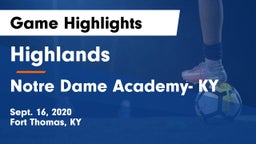 Highlands  vs Notre Dame Academy- KY Game Highlights - Sept. 16, 2020