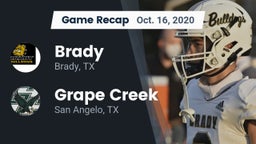 Recap: Brady  vs. Grape Creek  2020