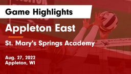 Appleton East  vs St. Mary's Springs Academy  Game Highlights - Aug. 27, 2022