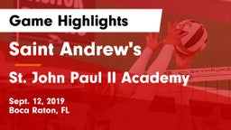 Saint Andrew's  vs St. John Paul II Academy Game Highlights - Sept. 12, 2019