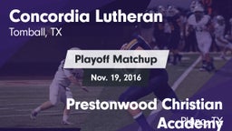 Matchup: Concordia Lutheran vs. Prestonwood Christian Academy 2016