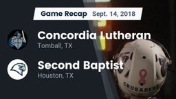 Recap: Concordia Lutheran  vs. Second Baptist  2018