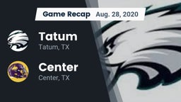 Recap: Tatum  vs. Center  2020
