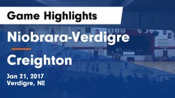 Niobrara-Verdigre  vs Creighton  Game Highlights - Jan 21, 2017