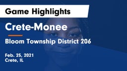 Crete-Monee  vs Bloom Township  District 206 Game Highlights - Feb. 25, 2021