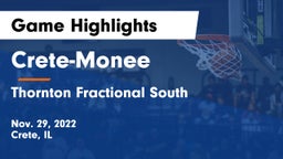 Crete-Monee  vs Thornton Fractional South  Game Highlights - Nov. 29, 2022