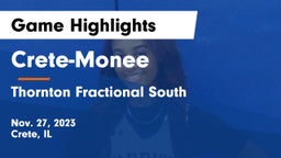 Crete-Monee  vs Thornton Fractional South  Game Highlights - Nov. 27, 2023