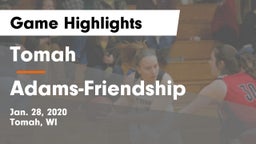 Tomah  vs Adams-Friendship  Game Highlights - Jan. 28, 2020