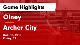 Olney  vs Archer City  Game Highlights - Dec. 18, 2018