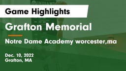 Grafton Memorial  vs Notre Dame Academy worcester,ma Game Highlights - Dec. 10, 2022