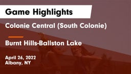 Colonie Central  (South Colonie) vs Burnt Hills-Ballston Lake  Game Highlights - April 26, 2022