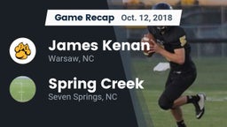 Recap: James Kenan  vs. Spring Creek  2018