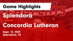 Splendora  vs Concordia Lutheran  Game Highlights - Sept. 12, 2022