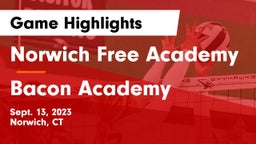Norwich Free Academy vs Bacon Academy  Game Highlights - Sept. 13, 2023