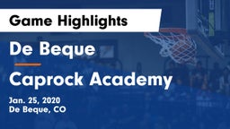 De Beque  vs Caprock Academy Game Highlights - Jan. 25, 2020