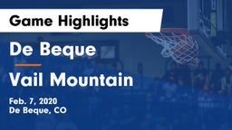 De Beque  vs Vail Mountain Game Highlights - Feb. 7, 2020