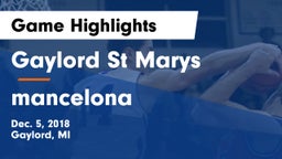 Gaylord St Marys vs mancelona Game Highlights - Dec. 5, 2018