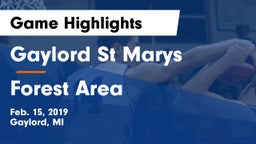Gaylord St Marys vs Forest Area  Game Highlights - Feb. 15, 2019
