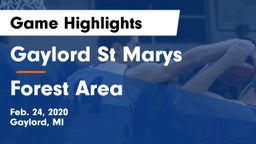 Gaylord St Marys vs Forest Area  Game Highlights - Feb. 24, 2020