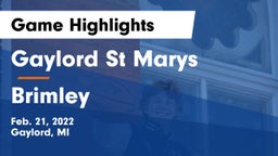 Gaylord St Marys vs Brimley  Game Highlights - Feb. 21, 2022