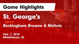 St. George's  vs Buckingham Browne & Nichols  Game Highlights - Feb. 7, 2018