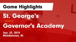 St. George's  vs Governor's Academy  Game Highlights - Jan. 23, 2019