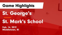 St. George's  vs St. Mark's School Game Highlights - Feb. 16, 2019