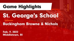 St. George's School vs Buckingham Browne & Nichols  Game Highlights - Feb. 9, 2022