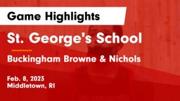 St. George's School vs Buckingham Browne & Nichols  Game Highlights - Feb. 8, 2023