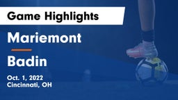 Mariemont  vs Badin  Game Highlights - Oct. 1, 2022