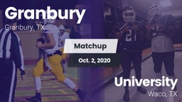 Matchup: Granbury  vs. University  2020