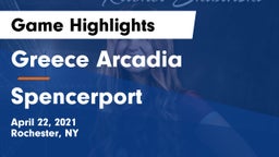 Greece Arcadia  vs Spencerport  Game Highlights - April 22, 2021