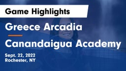 Greece Arcadia  vs Canandaigua Academy  Game Highlights - Sept. 22, 2022